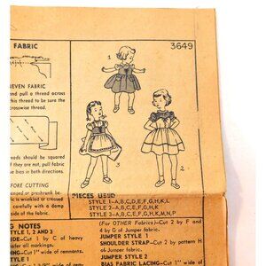 Simplicity 3649 Girls Dress Apron Vintage 1951 Sewing Pattern Size 1 Cut